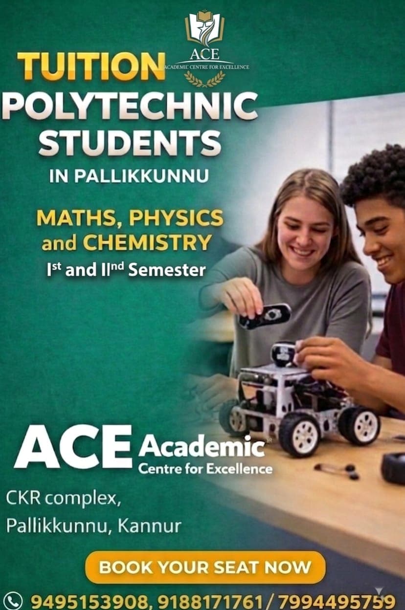 ACE coaching poster for CBSE, ICSE, and Kerala State tuition support